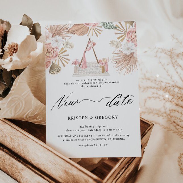 Pastel Tropical Foliage Bohemian New Date Wedding Invitation (Creator Uploaded)