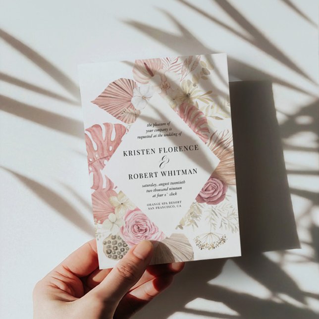 Pastel Tropical Foliage Destination Wedding Invitation (Creator Uploaded)