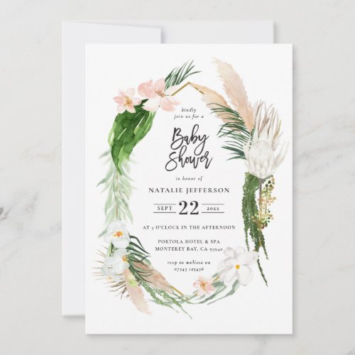 Pastel tropical gold geometric baby shower invite