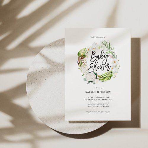 Pastel tropical gold geometric baby shower invite