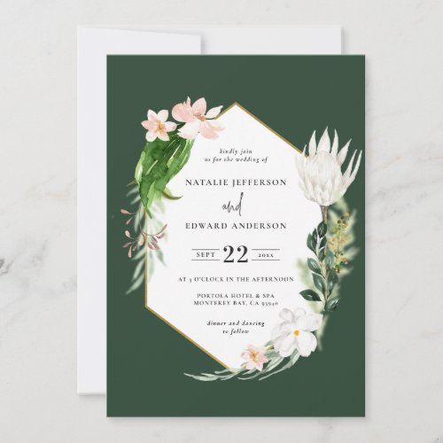 Pastel tropical gold geometric wedding invitation