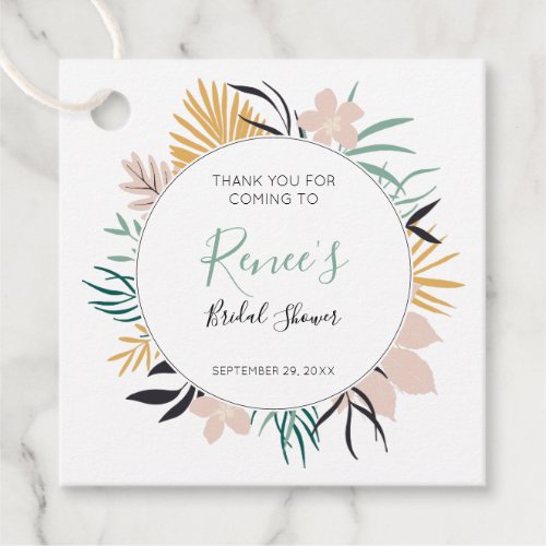 Pastel Tropical Leaves and Flowers Bridal Shower Favor Tags