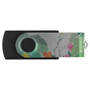 Pastel Tropical Leaves and Flowers Flash Drive