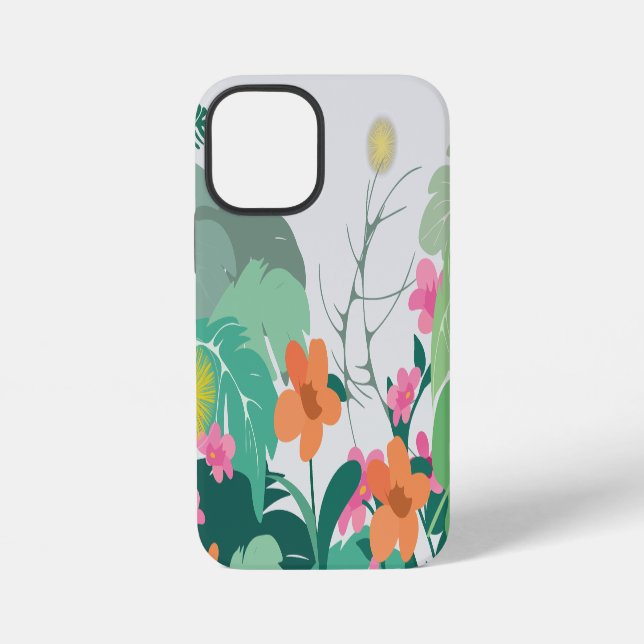 Pastel Tropical Leaves and Flowers iPhone Case (Back)