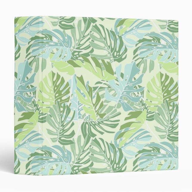 Pastel Tropical Palm Leaves 3 Ring Binder (Front/Spine)
