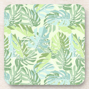 Pastel Tropical Palm Leaves Beverage Coaster
