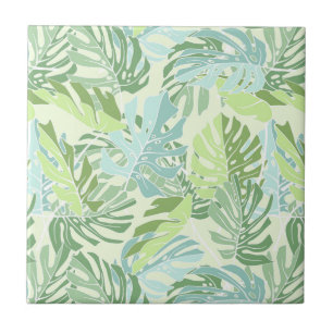 Pastel Tropical Palm Leaves Ceramic Tile