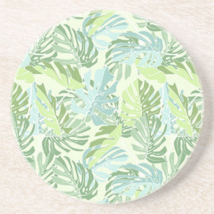 Pastel Tropical Palm Leaves Drink Coaster