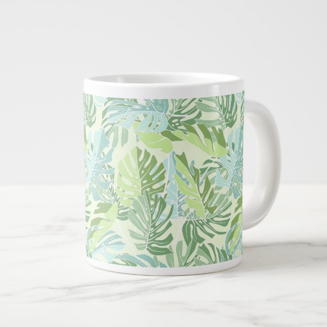 Pastel Tropical Palm Leaves Large Coffee Mug (Front Right)