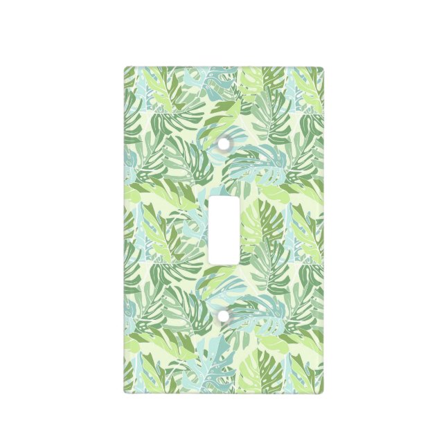 Pastel Tropical Palm Leaves Light Switch Cover (Front)