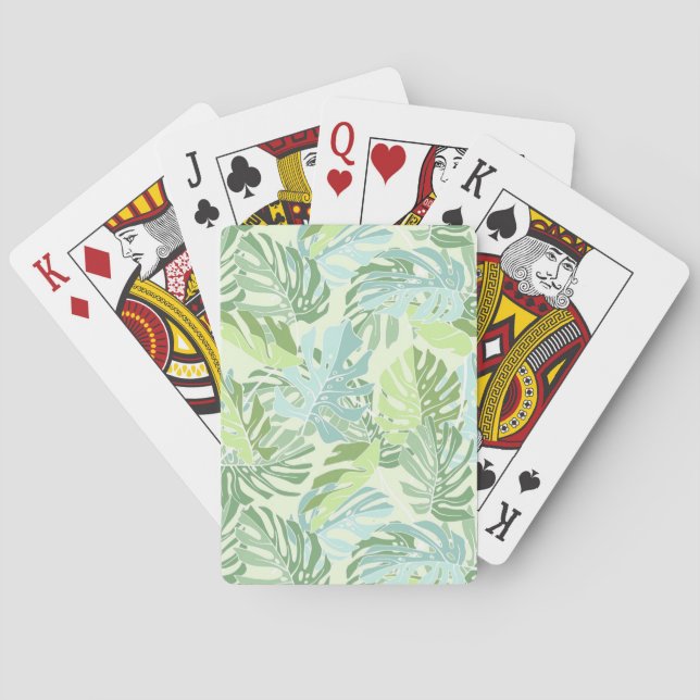 Pastel Tropical Palm Leaves Poker Cards (Back)