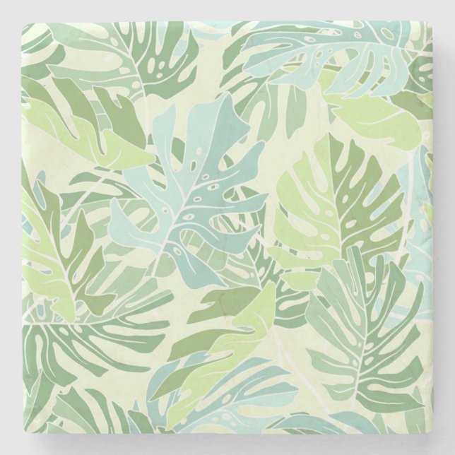 Pastel Tropical Palm Leaves Stone Coaster (Front)