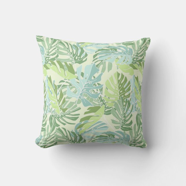 Pastel Tropical Palm Leaves Throw Pillow (Front)