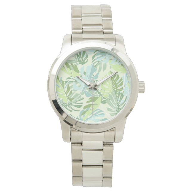 Pastel Tropical Palm Leaves Watch (Front)