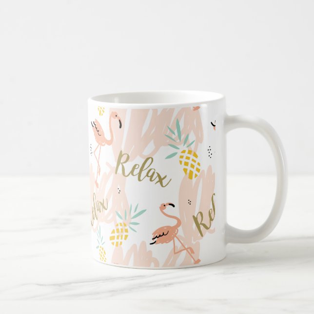 Pastel Tropical Pink Flamingo Pattern Coffee Mug (Right)