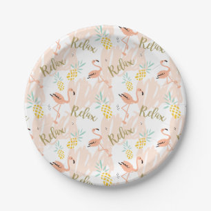 Pastel Tropical Pink Flamingo Pattern Paper Plates