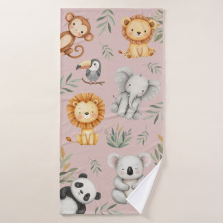 Pastel Tropical Wild Jungle Safari Animals Bath Towel