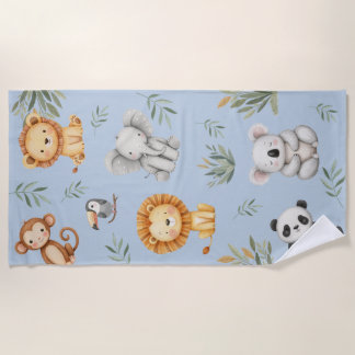 Pastel Tropical Wild Jungle Safari Animals Beach Towel
