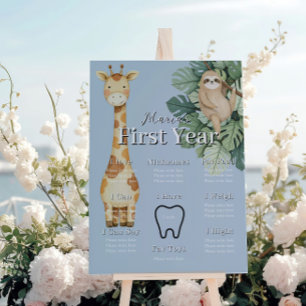 Pastel Tropical Wild One Jungle 1st Milestone Foam Board