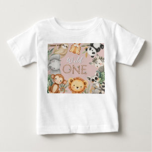 Pastel Tropical Wild One Jungle Safari Animals Baby T-Shirt
