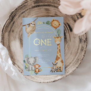 Pastel Tropical Wild One Jungle Safari Animals  Foil Invitation