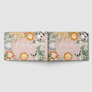 Pastel Tropical Wild One Jungle Safari Animals Guest Book