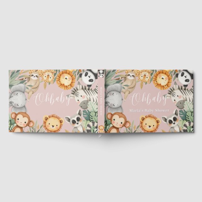 Pastel Tropical Wild One Jungle Safari Animals  Guest Book (Full)