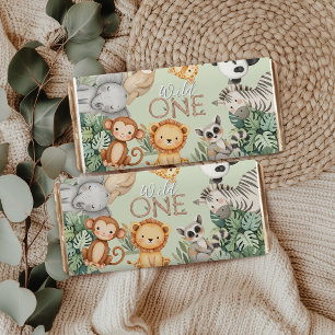 Pastel Tropical Wild One Jungle Safari Animals  Hershey Bar Favors