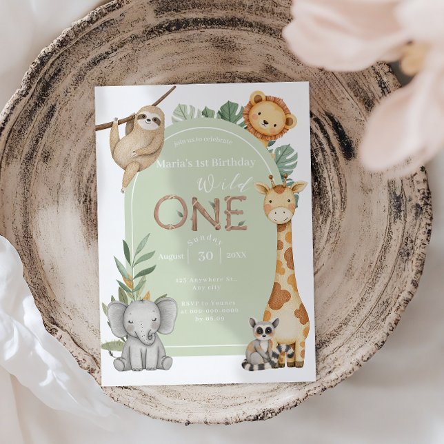 pastel Tropical Wild One Jungle Safari Animals  Invitation (Creator Uploaded)