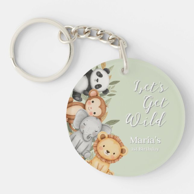 Pastel Tropical Wild One Jungle Safari Animals  Keychain (Front)