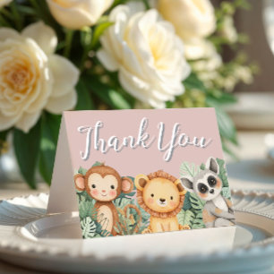 Pastel Tropical Wild One Jungle Safari Animals Letterpress Thank You Card