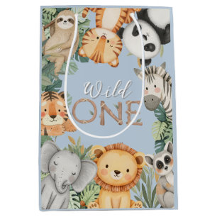 Pastel Tropical Wild One Jungle Safari Animals  Medium Gift Bag