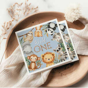 Pastel Tropical Wild One Jungle Safari Animals Napkins