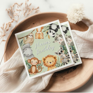Pastel Tropical Wild One Jungle Safari Animals  Napkins