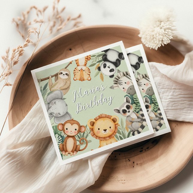 Pastel Tropical Wild One Jungle Safari Animals  Napkins (Creator Uploaded)