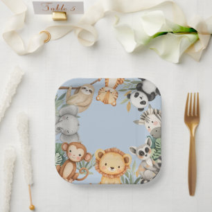 Pastel Tropical Wild One Jungle Safari Animals Paper Plates