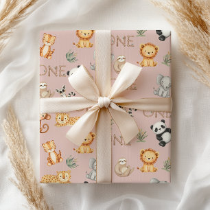 Pastel Tropical Wild One Jungle Safari Animals Wrapping Paper Sheets
