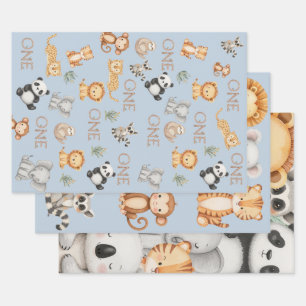 Pastel Tropical Wild One Jungle Safari Animals  Wrapping Paper Sheets