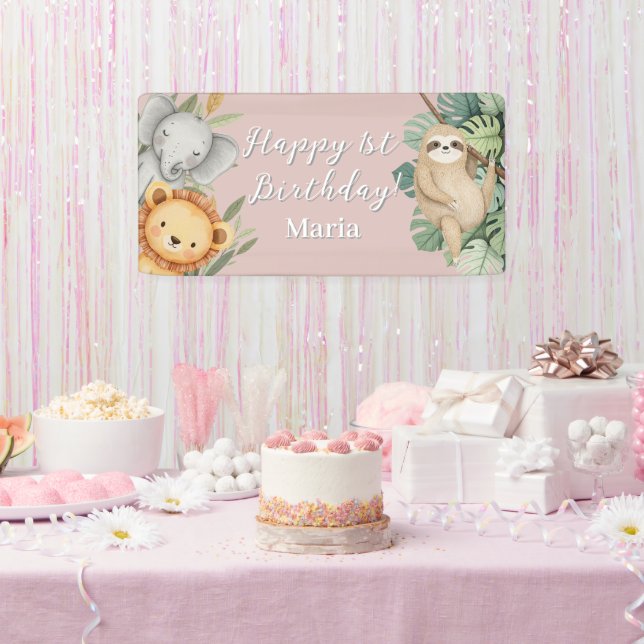 Pastel Tropical Wild One Jungle Safari Photo sign (Party)