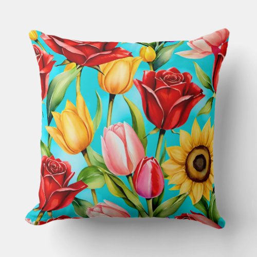 Pastel Tulip and Realistic Rose Cushion Pattern