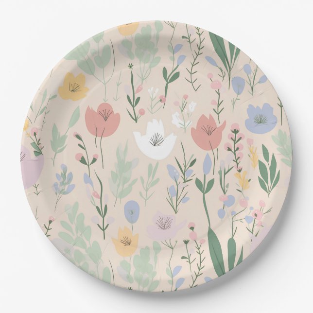 Pastel Tulip Design Paper Plates (Front)