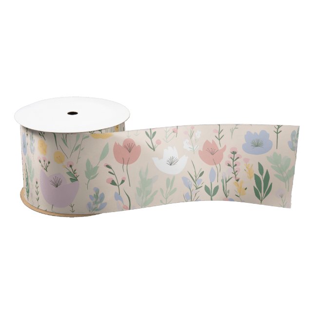 Pastel Tulip Design Satin Ribbon (Spool)