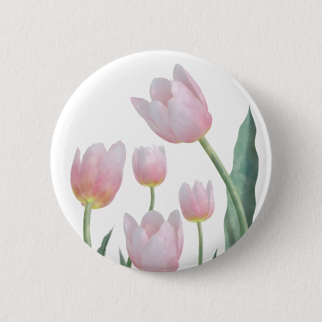 Pastel Tulip Floral Design Button (Front)