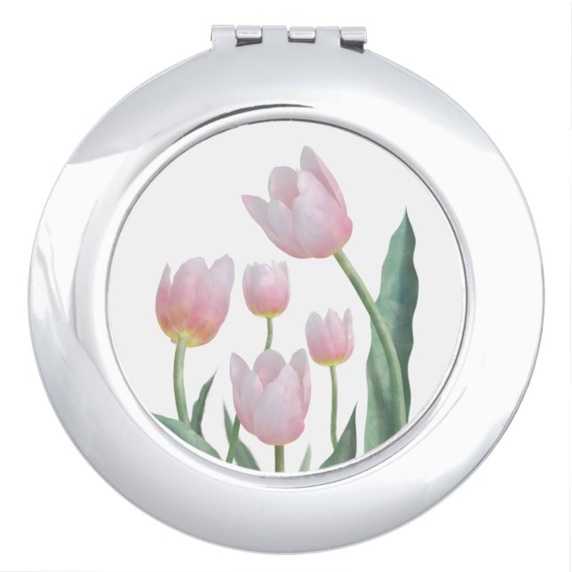Pastel Tulip Floral Design Compact Mirror (Front)
