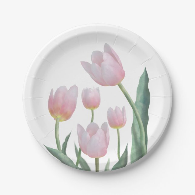 Pastel Tulip Floral Design Paper Plates (Front)