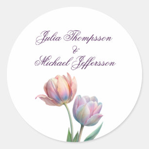 Pastel Tulip Wedding Suite Elegant Typography Classic Round Sticker