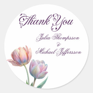 Pastel Tulip Wedding Suite Elegant Typography Classic Round Sticker