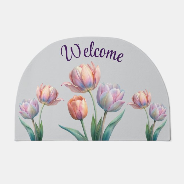 Pastel Tulip Wedding Suite Elegant Typography Doormat (Front)