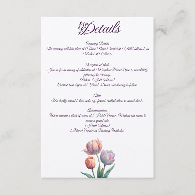 Pastel Tulip Wedding Suite Elegant Typography Enclosure Card (Front)