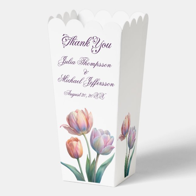 Pastel Tulip Wedding Suite Elegant Typography Favor Boxes (Front)